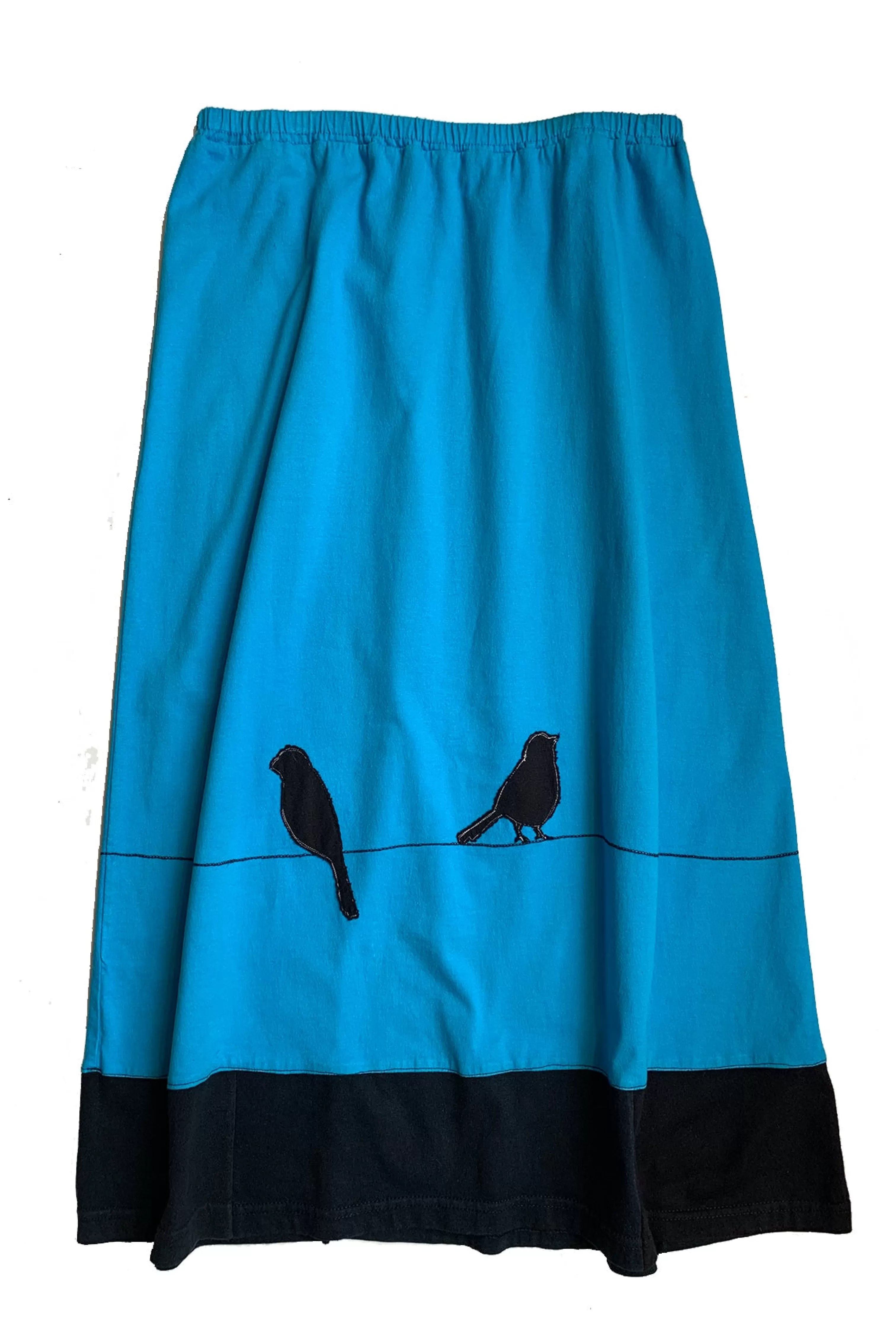 SardineClothing Longs-Long Skirt-Birds on Wire BluewithBlackTrim