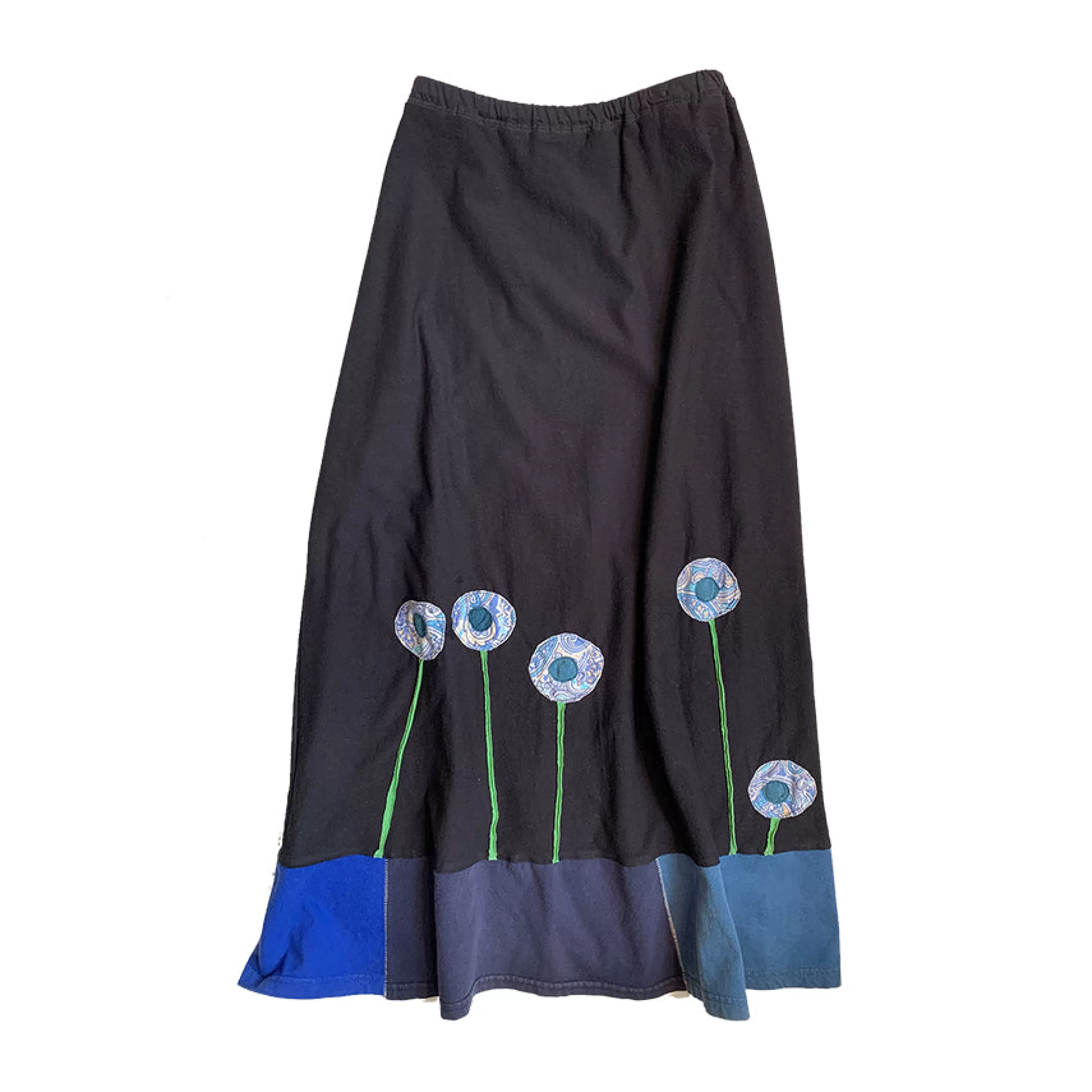 SardineClothing Longs-Long Skirt-Patterned Poppy BlackwithBlueTrim