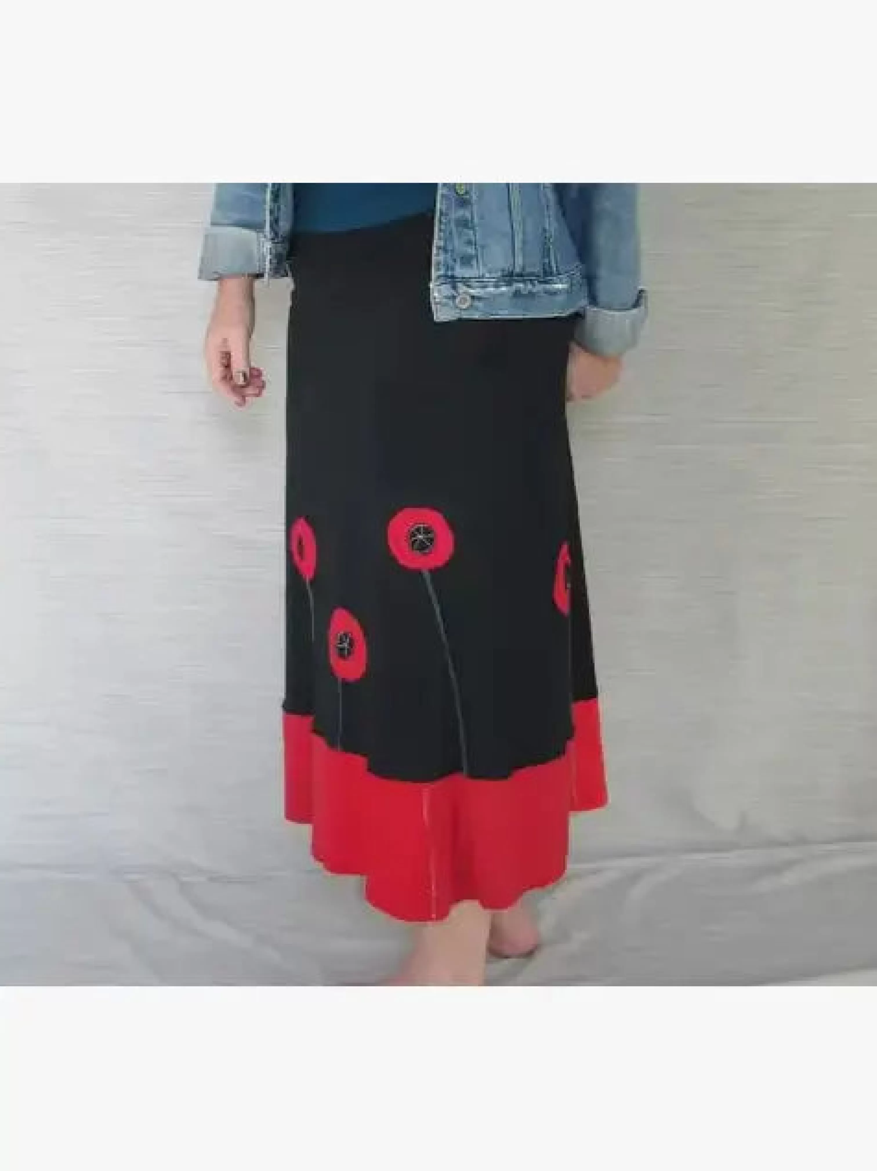 SardineClothing Longs-Long Skirt-Poppy BlackwithRedTrim