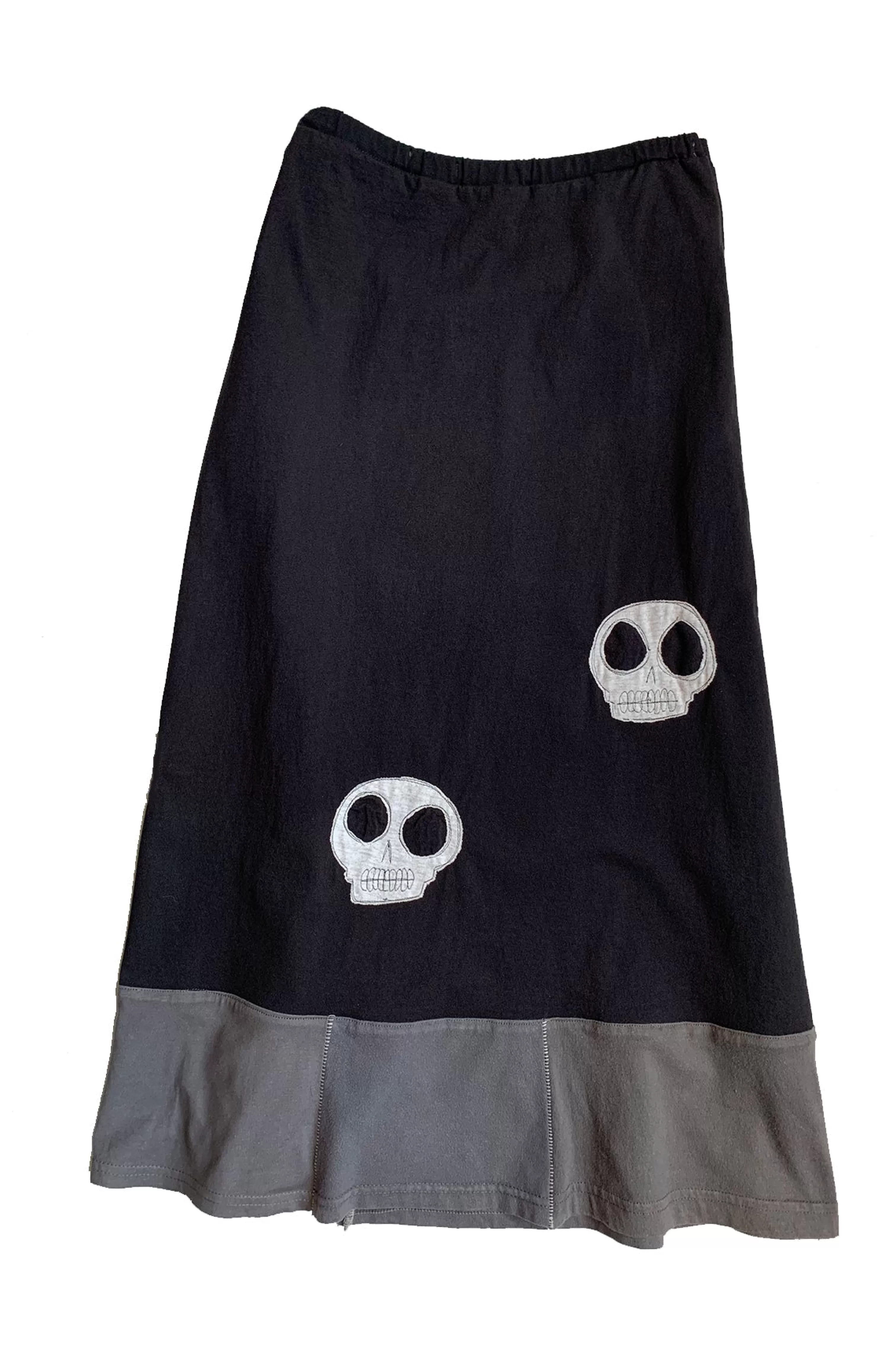 SardineClothing Longs-Long Skirt-Skulls BlackwithGreyTrim