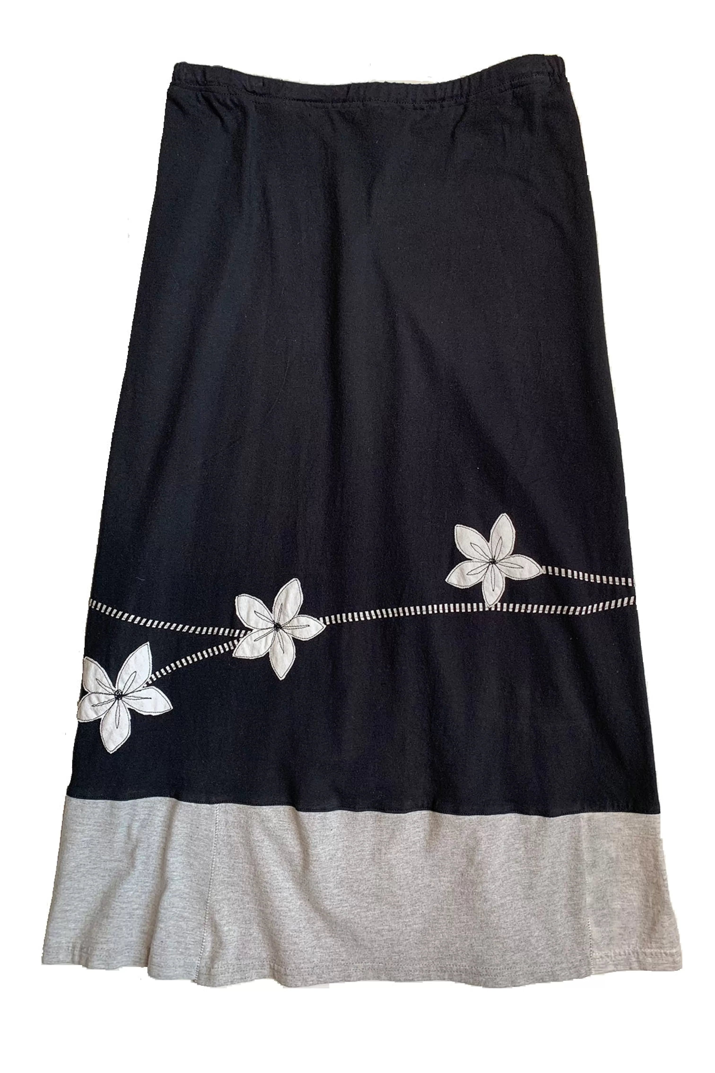 SardineClothing Longs-Long Skirt-White Daisy BlackwithGreyTrim